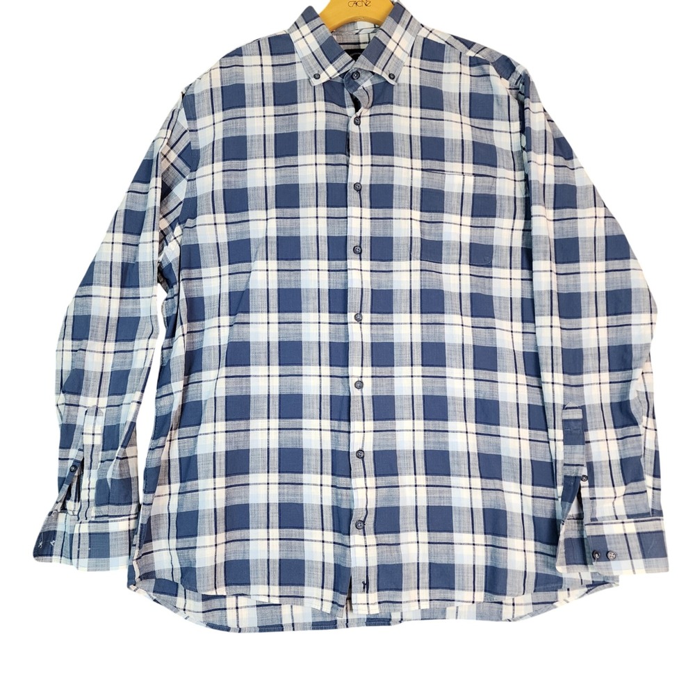 Johnnie-O Top Shelf Mens XL Blue White Plaid Cotton‎ Button Down Shirt RN121927